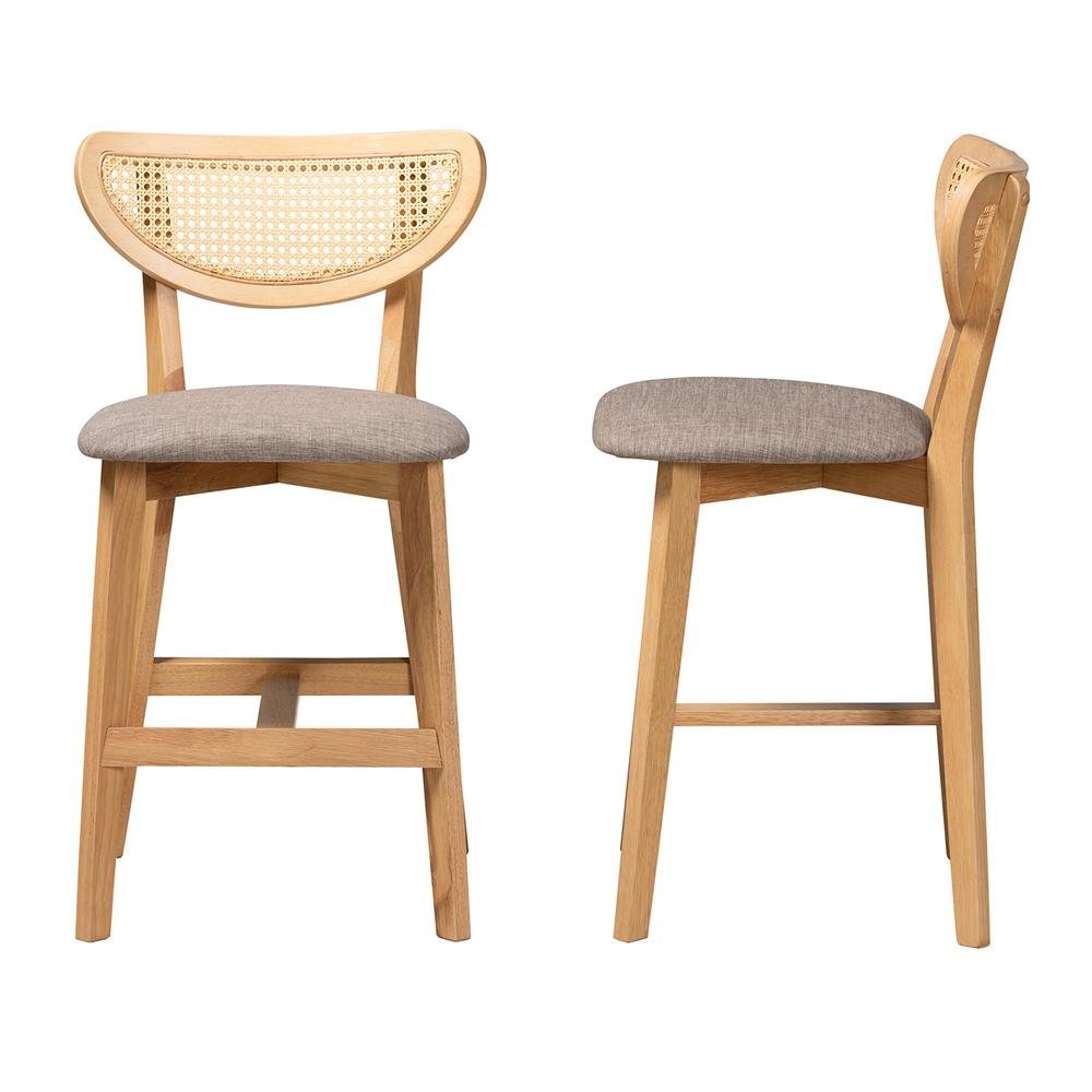 Modern Grey Fabric and Natural Oak Finished Wood 2-Piece Counter Stool Set. Picture 12