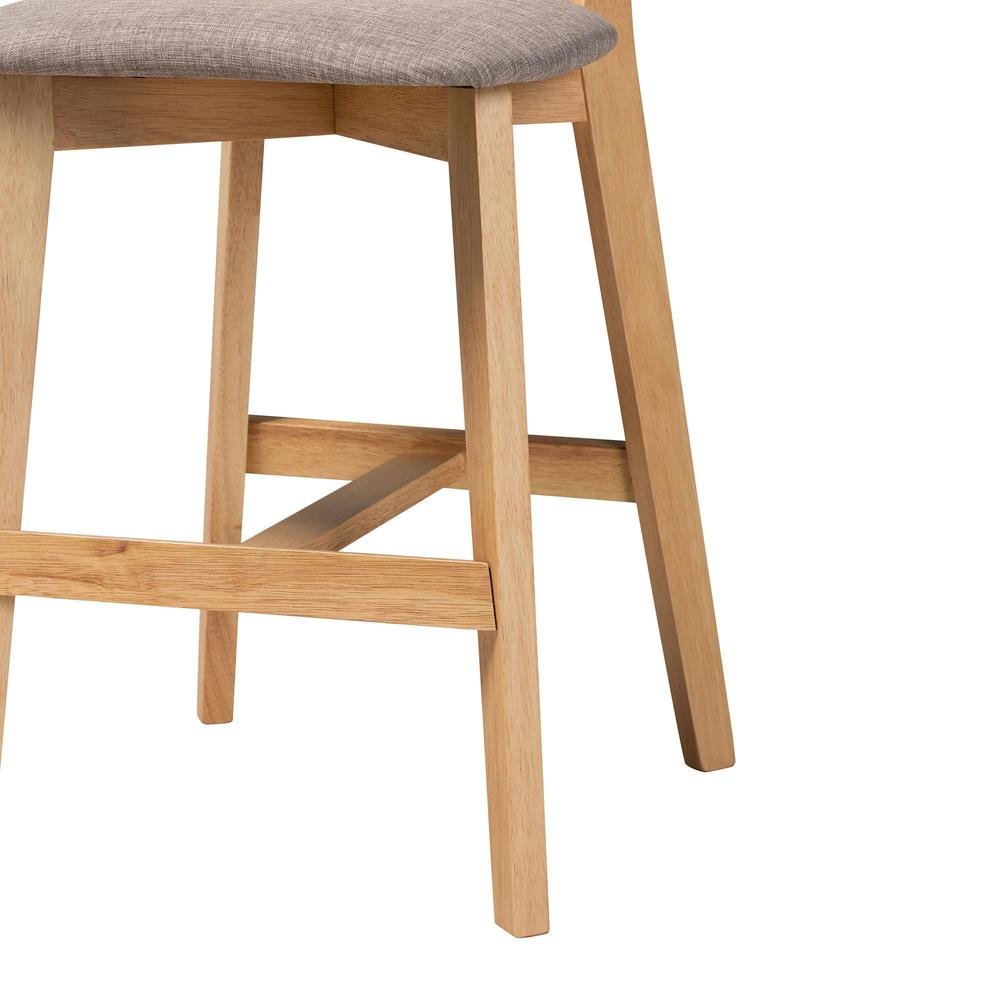 Modern Grey Fabric and Natural Oak Finished Wood 2-Piece Counter Stool Set. Picture 14