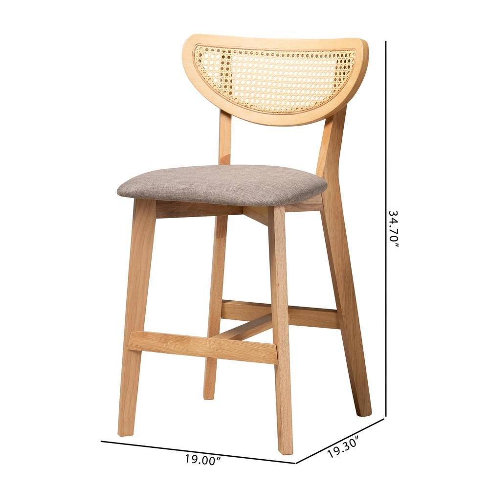 Modern Grey Fabric and Natural Oak Finished Wood 2-Piece Counter Stool Set. Picture 18