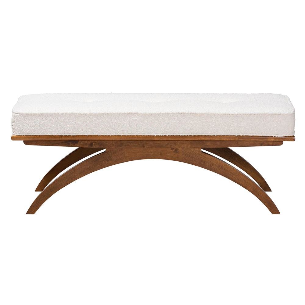 Orella Japandi Cream Boucle Fabric and Walnut Brown Finished Wood Bench. Picture 10
