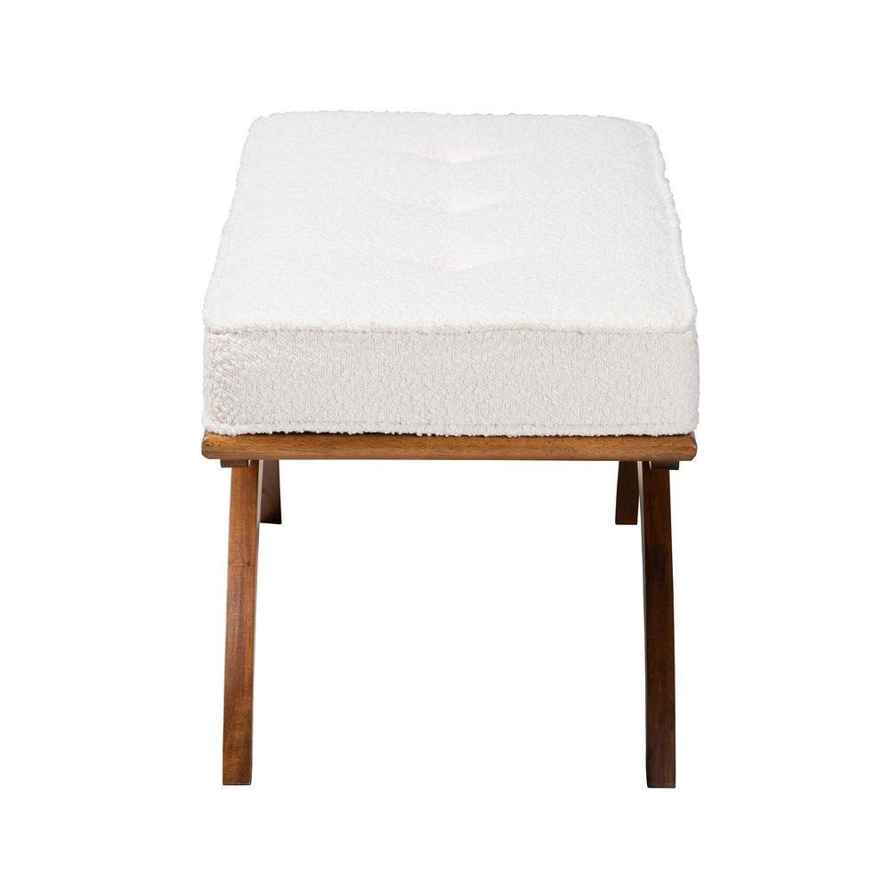 Orella Japandi Cream Boucle Fabric and Walnut Brown Finished Wood Bench. Picture 11