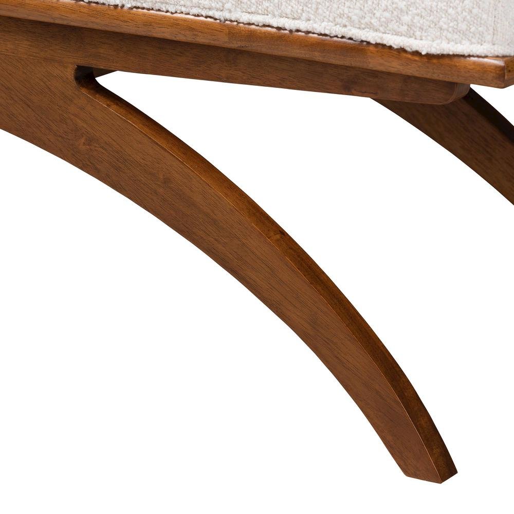 Orella Japandi Cream Boucle Fabric and Walnut Brown Finished Wood Bench. Picture 12
