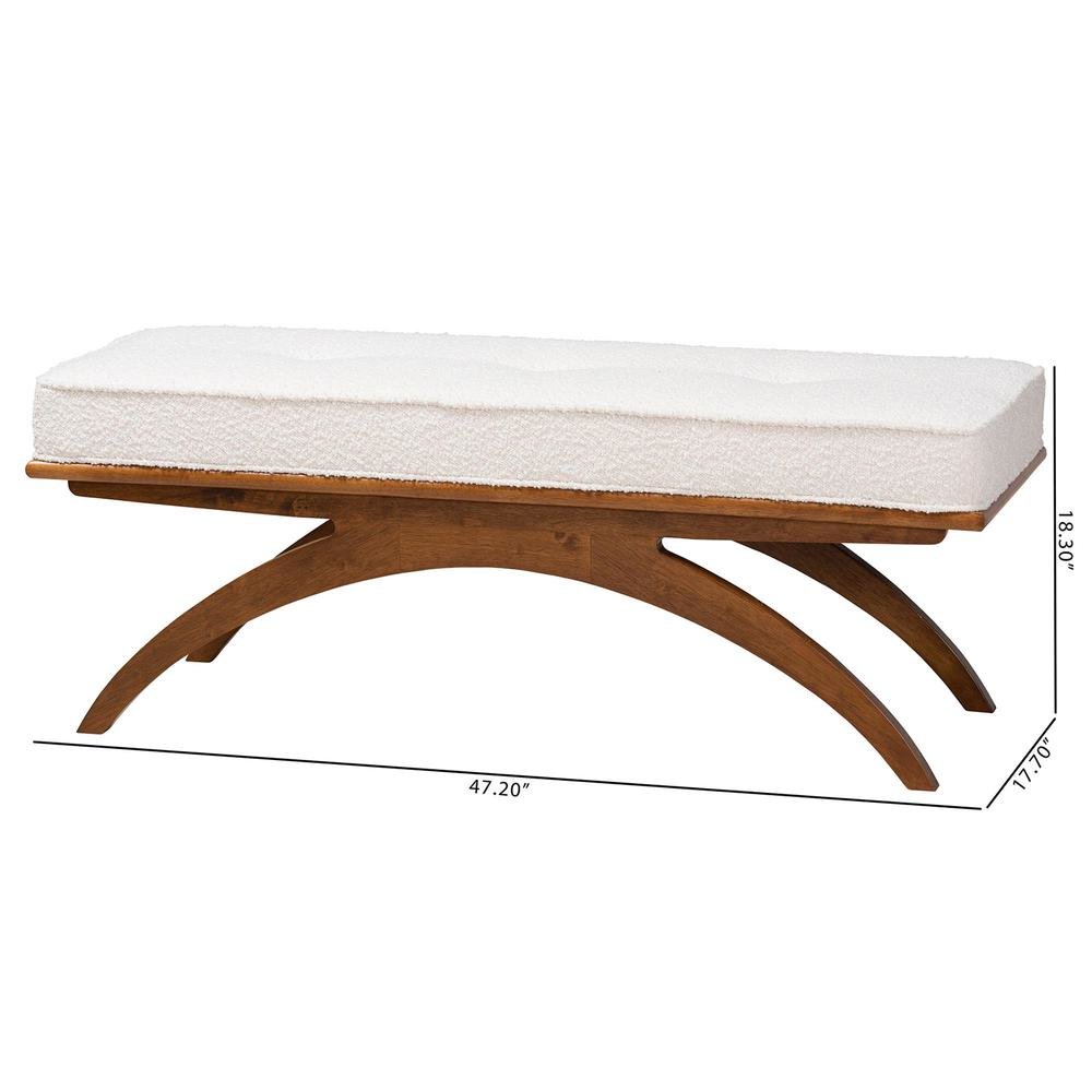 Orella Japandi Cream Boucle Fabric and Walnut Brown Finished Wood Bench. Picture 16