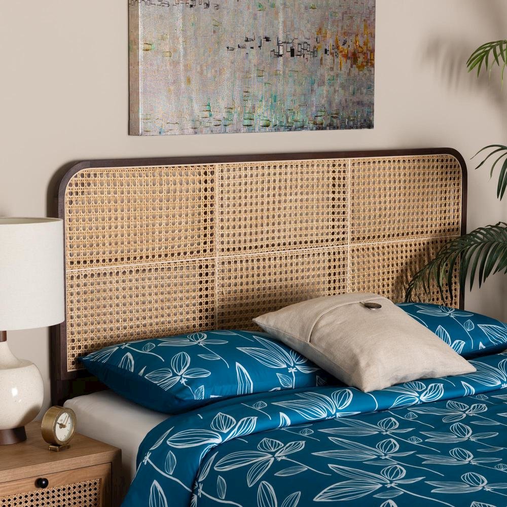 Lainer Modern Bohemian Dark Brown Finished Bayur Wood and Natural Bamboo Headboard. Picture 13