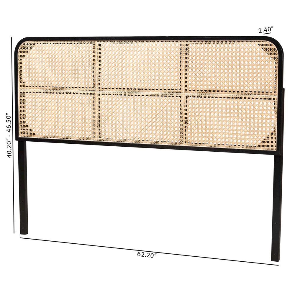 Lainer Modern Bohemian Black Finished Bayur Wood and Natural Bamboo Headboard. Picture 15