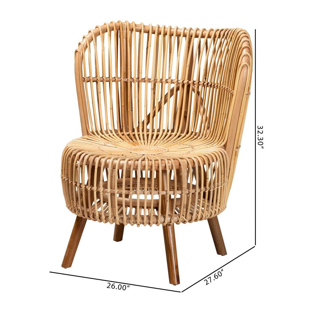 bali & pari Nagoya Modern Bohemian Natural Rattan Wide Seat Lounge Chair. Picture 20