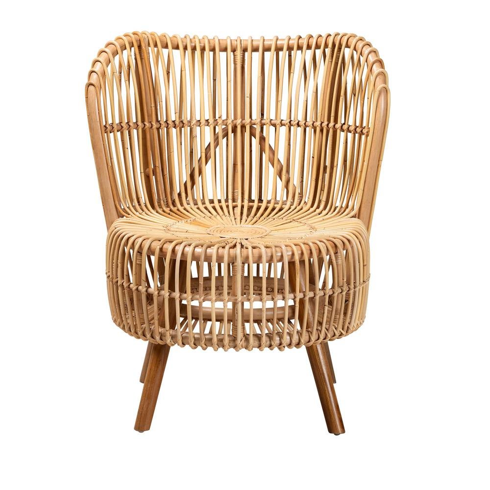 bali & pari Nagoya Modern Bohemian Natural Rattan Wide Seat Lounge Chair. Picture 12