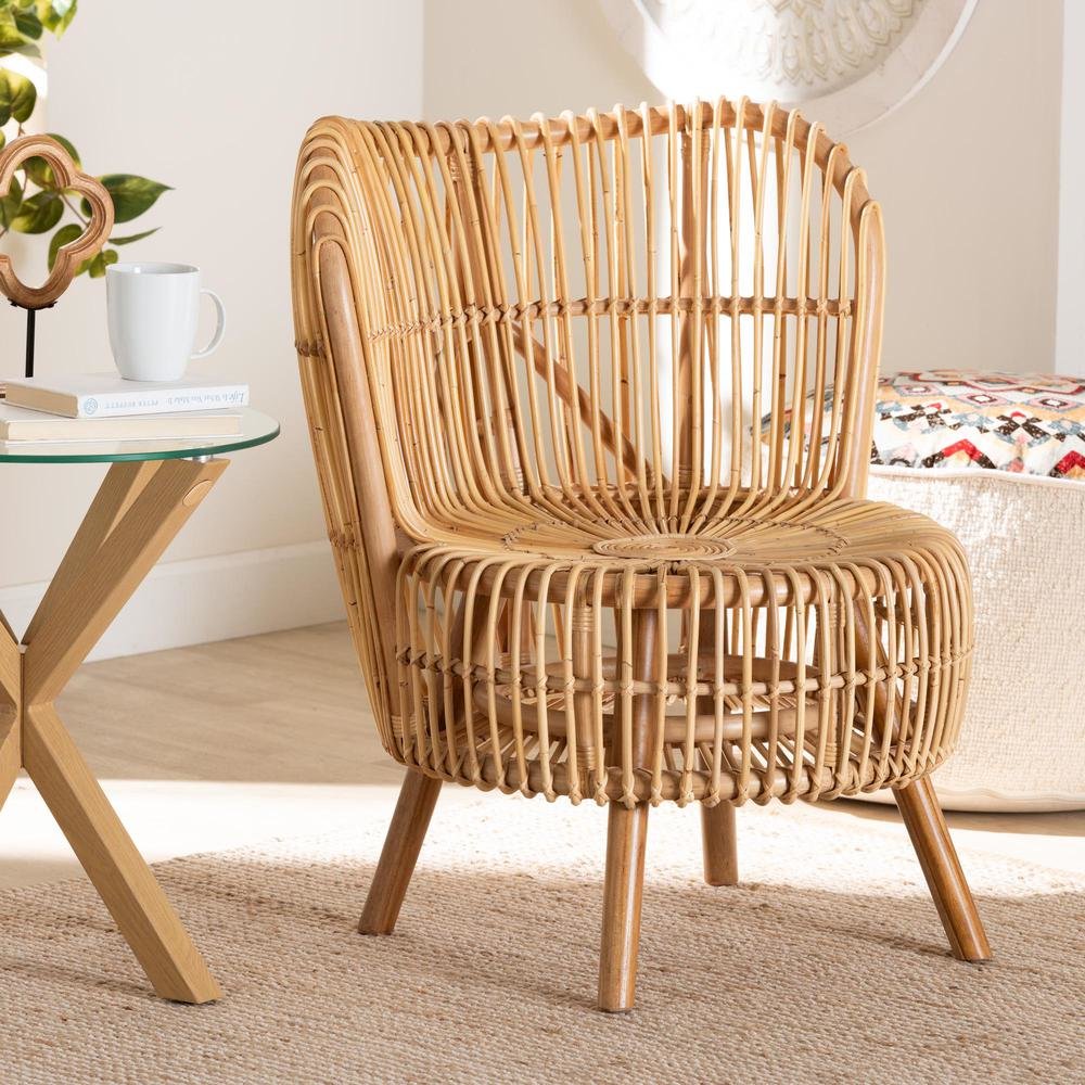 bali & pari Nagoya Modern Bohemian Natural Rattan Wide Seat Lounge Chair. Picture 18