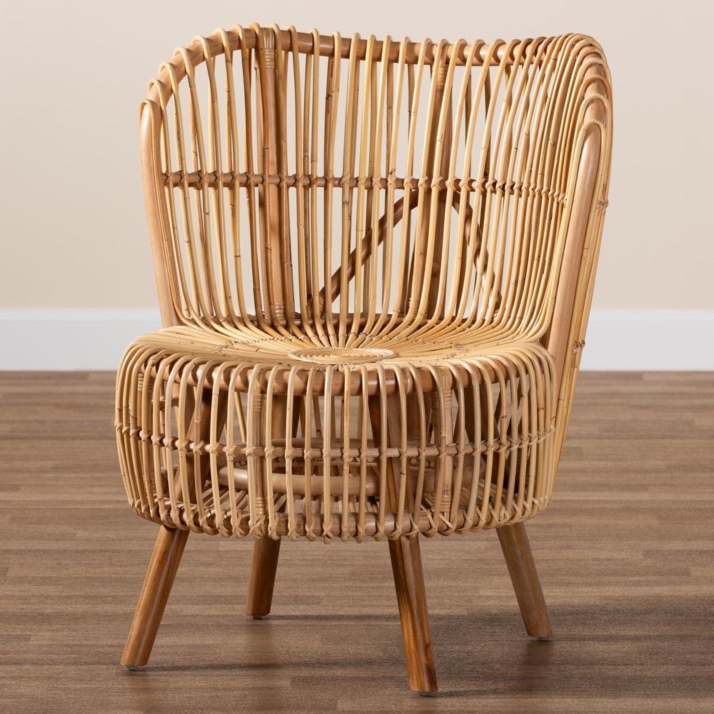 bali & pari Nagoya Modern Bohemian Natural Rattan Wide Seat Lounge Chair. Picture 19