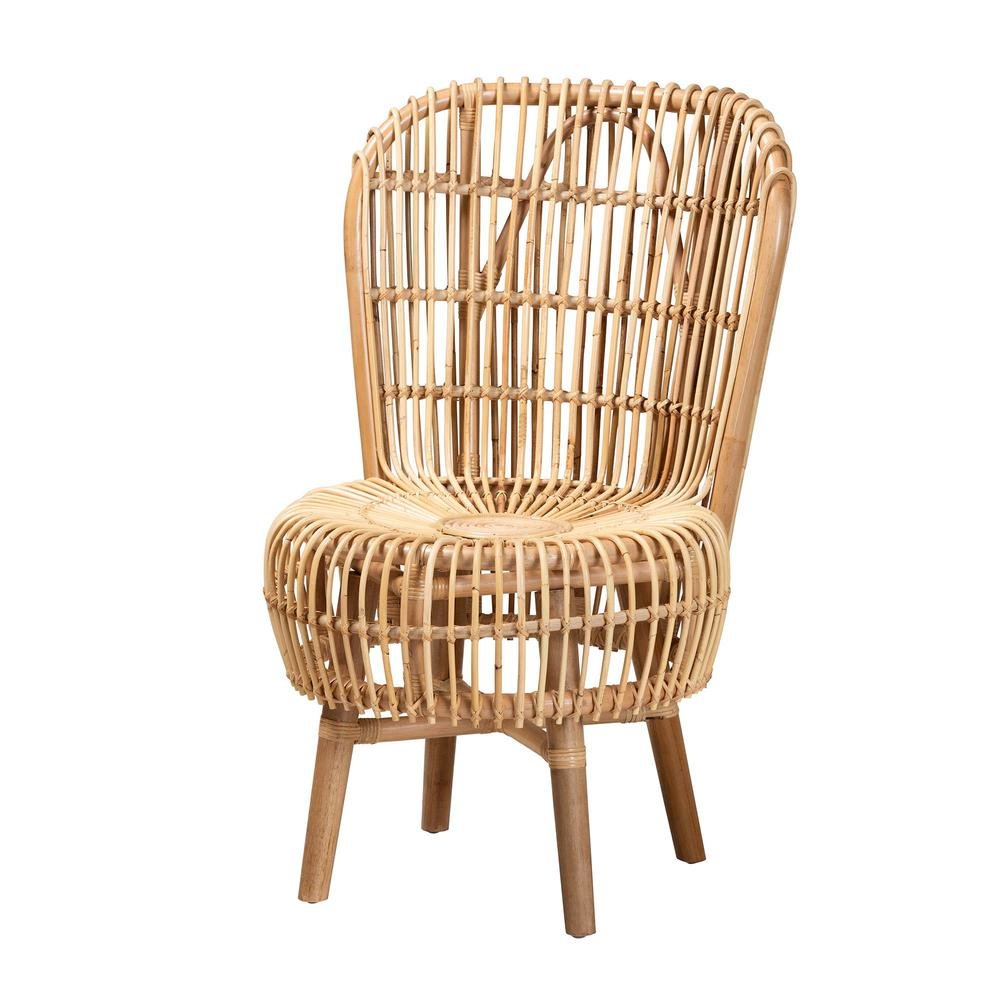 bali & pari Nagoya Modern Bohemian Natural Rattan Tall Lounge Chair. Picture 11
