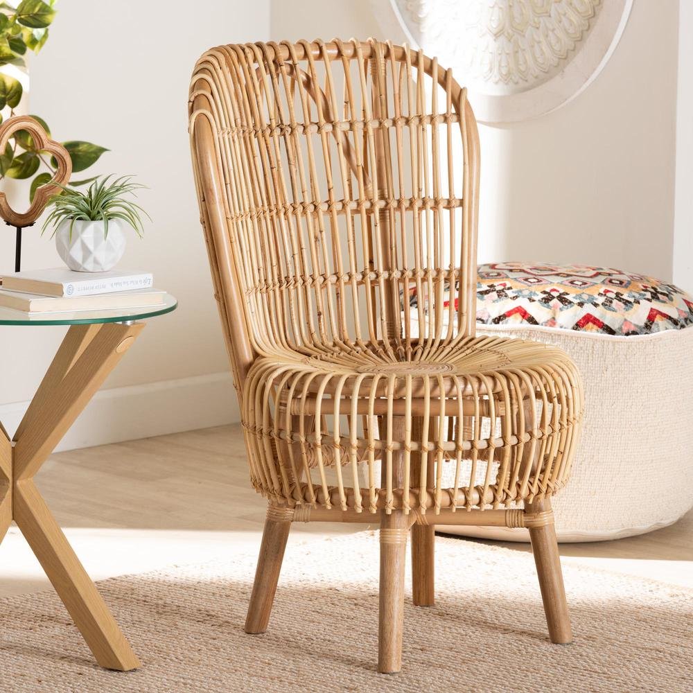 bali & pari Nagoya Modern Bohemian Natural Rattan Tall Lounge Chair. Picture 18