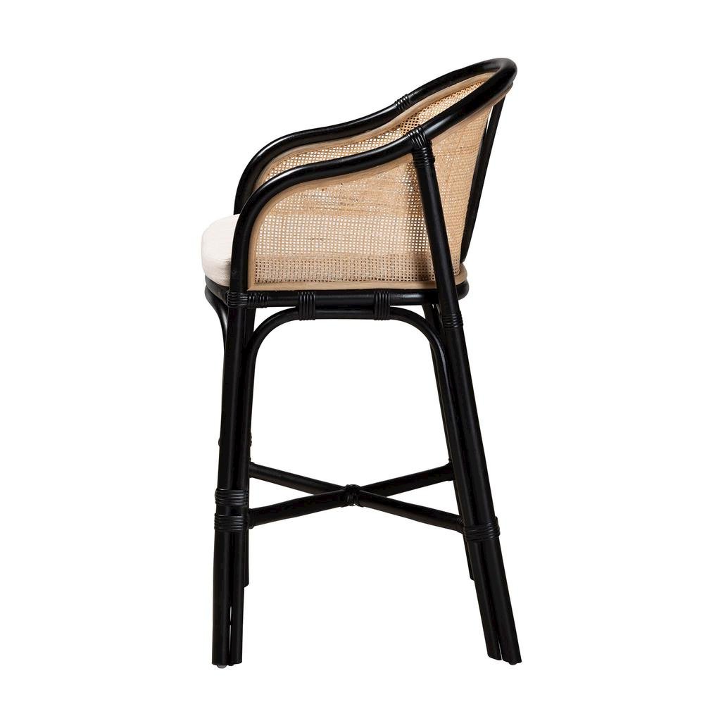 Bohemian Two-Tone Black and Natural Brown Rattan Counter Stool. Picture 13