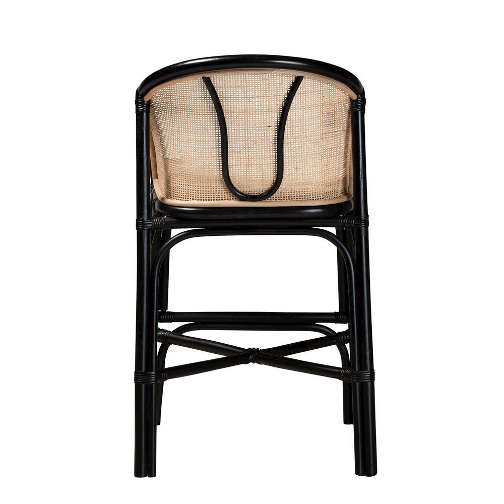 Bohemian Two-Tone Black and Natural Brown Rattan Counter Stool. Picture 14