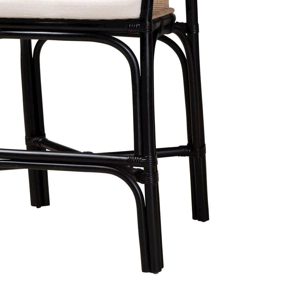 Bohemian Two-Tone Black and Natural Brown Rattan Counter Stool. Picture 16