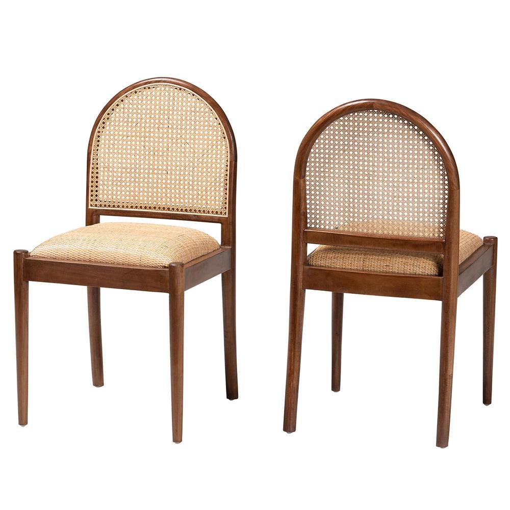 Natural Rattan and Acacia Wood 2-Piece Dining Chair Set. Picture 10