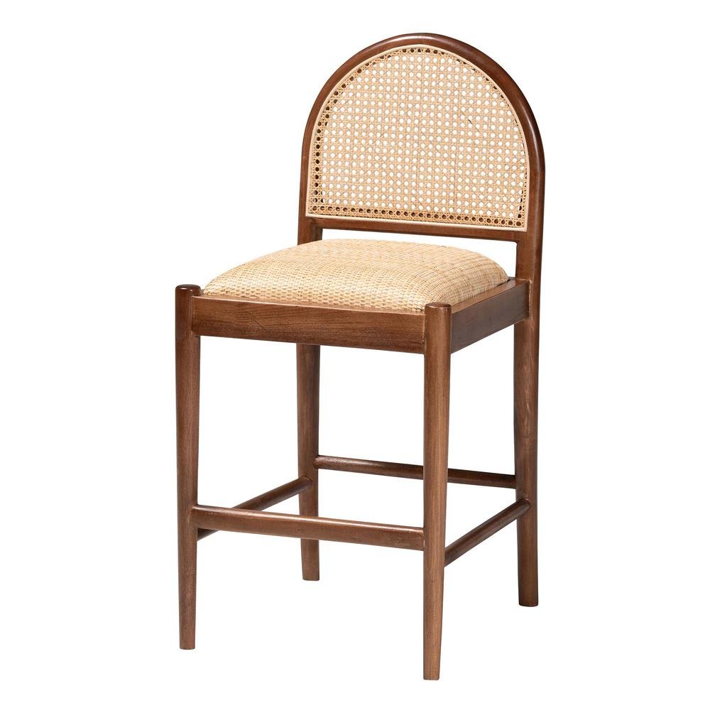 Maryland Modern Bohemian Natural Rattan and Acacia Wood Counter Stool. Picture 11