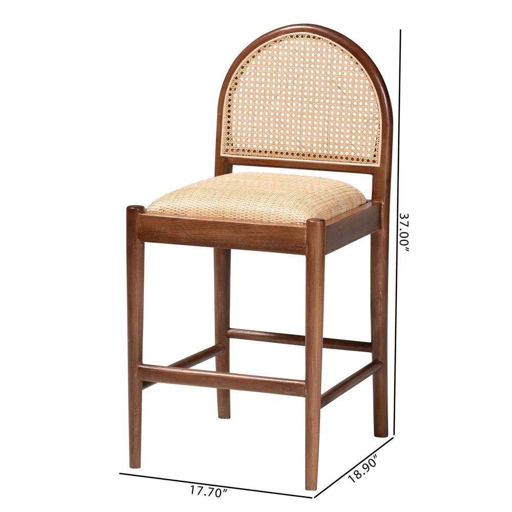 Maryland Modern Bohemian Natural Rattan and Acacia Wood Counter Stool. Picture 20