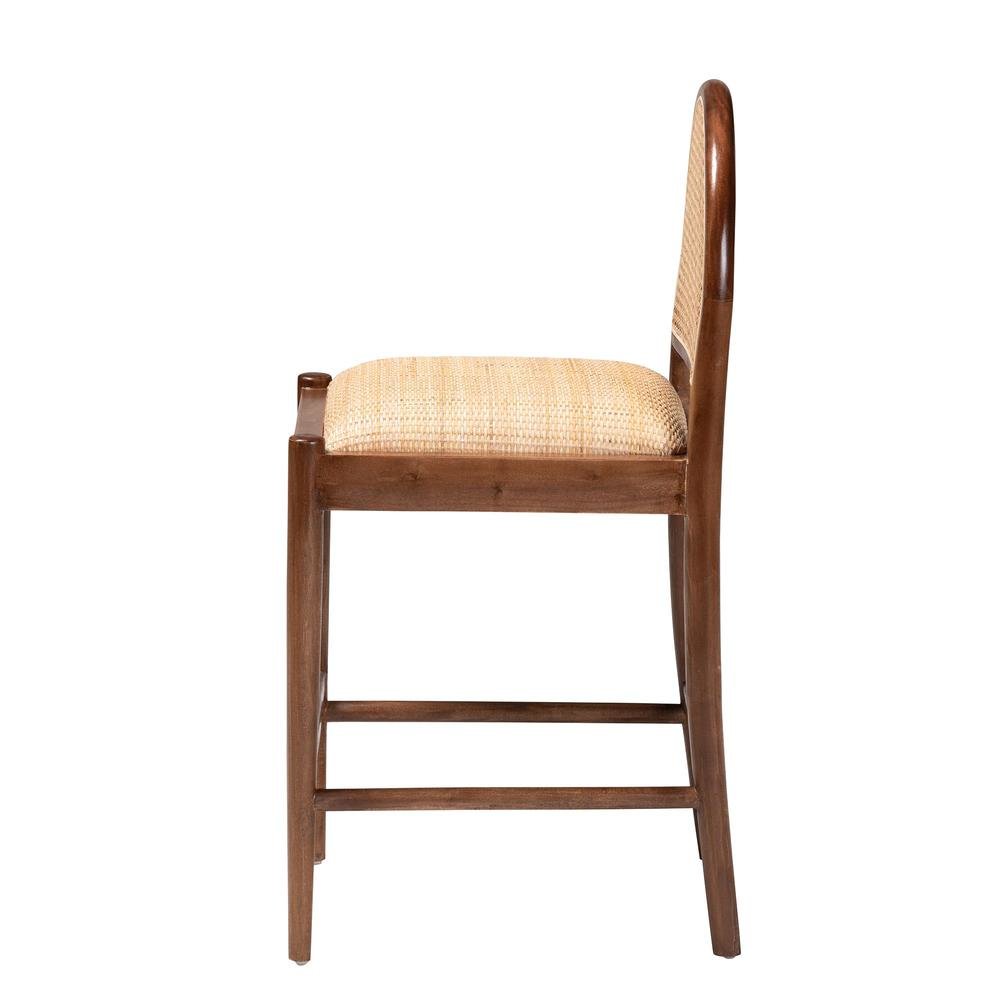 Maryland Modern Bohemian Natural Rattan and Acacia Wood Counter Stool. Picture 13