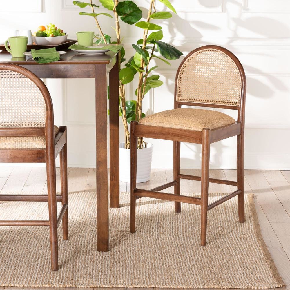 Maryland Modern Bohemian Natural Rattan and Acacia Wood Counter Stool. Picture 18