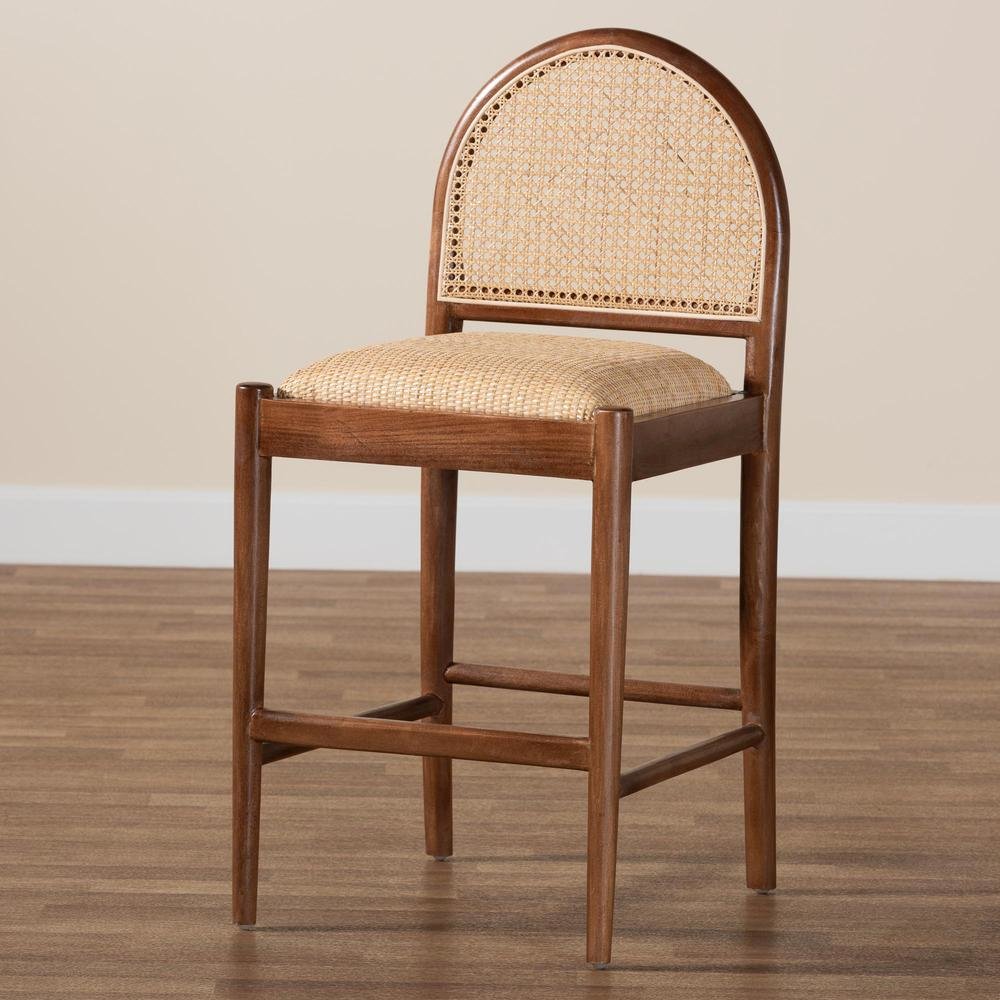 Maryland Modern Bohemian Natural Rattan and Acacia Wood Counter Stool. Picture 19