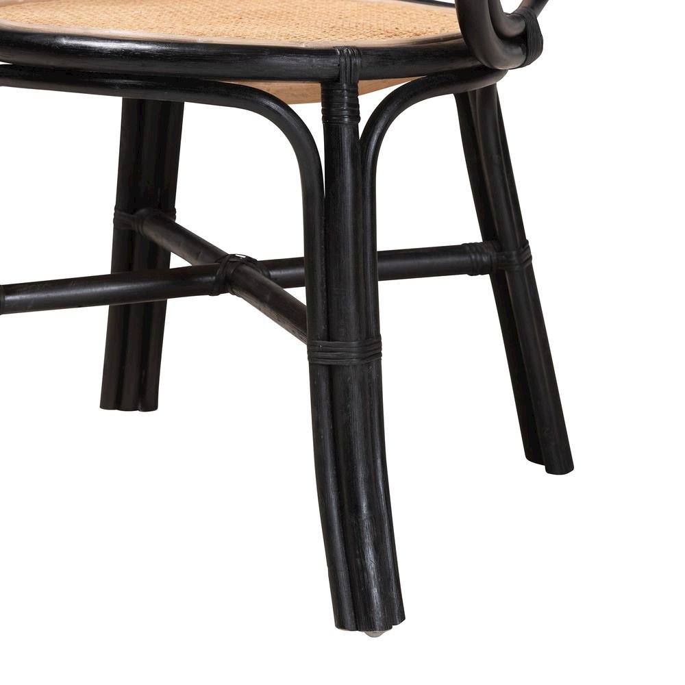 Bohemian Two-Tone Black and  Natural Brown Rattan Dining Chair. Picture 15