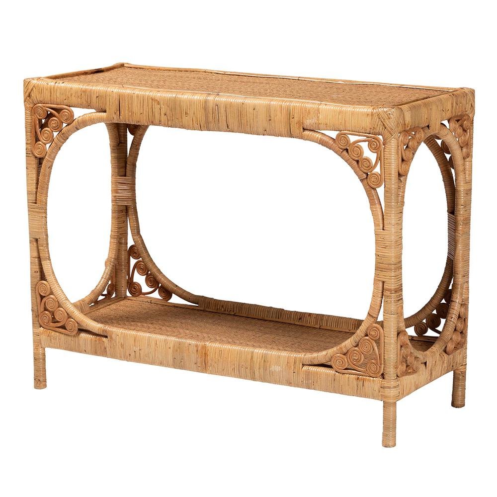bali & pari Ramona Modern Bohemian Light Honey Rattan Console Table. Picture 10