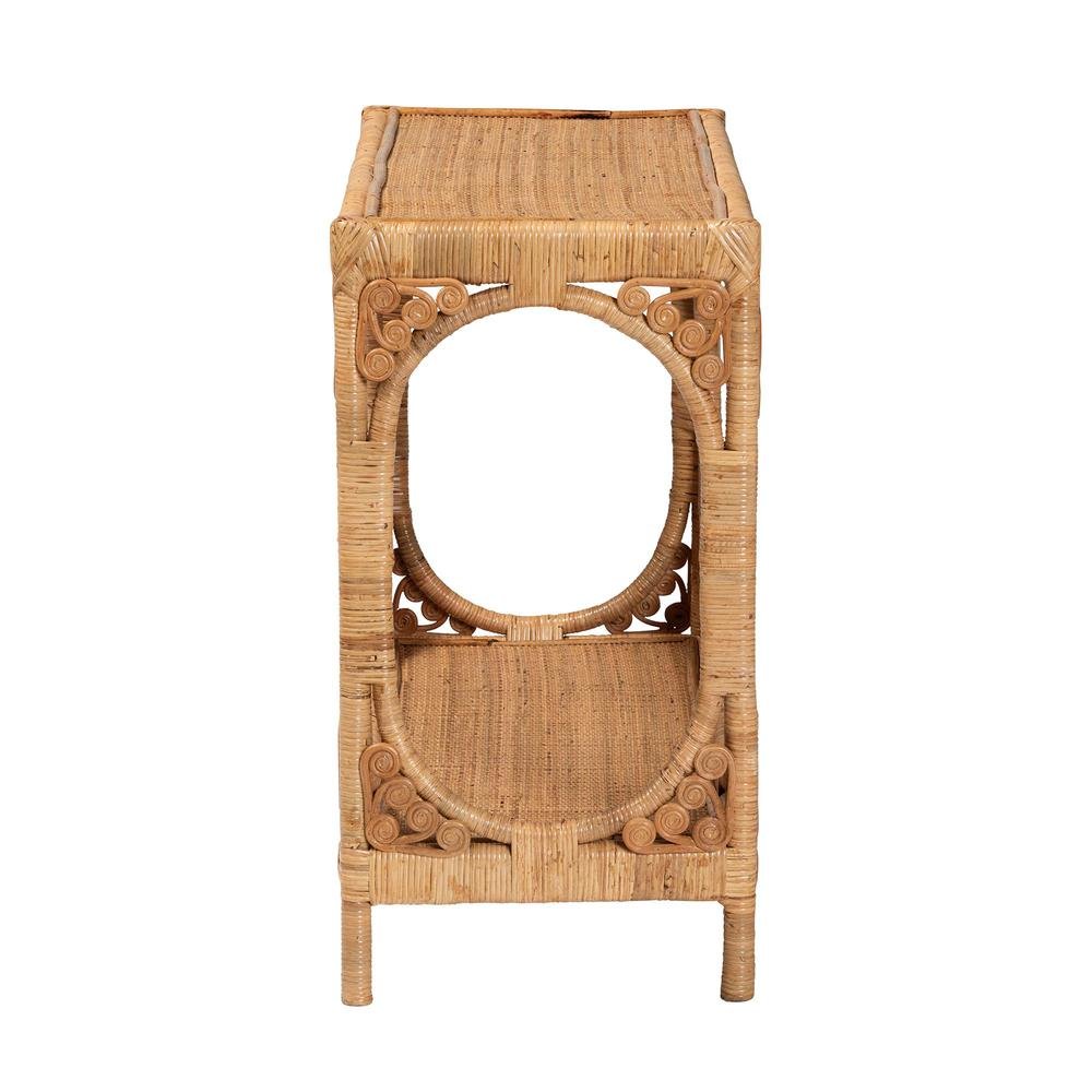 bali & pari Ramona Modern Bohemian Light Honey Rattan Console Table. Picture 12