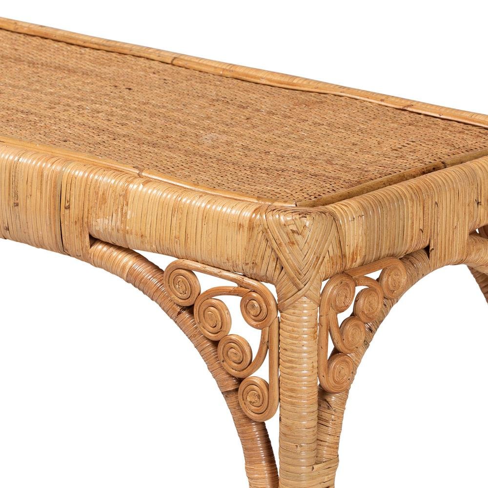 bali & pari Ramona Modern Bohemian Light Honey Rattan Console Table. Picture 13