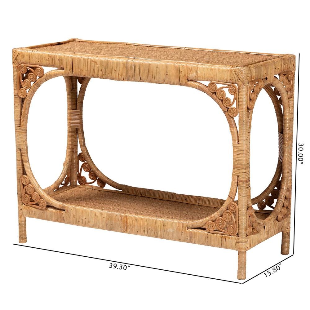 bali & pari Ramona Modern Bohemian Light Honey Rattan Console Table. Picture 18