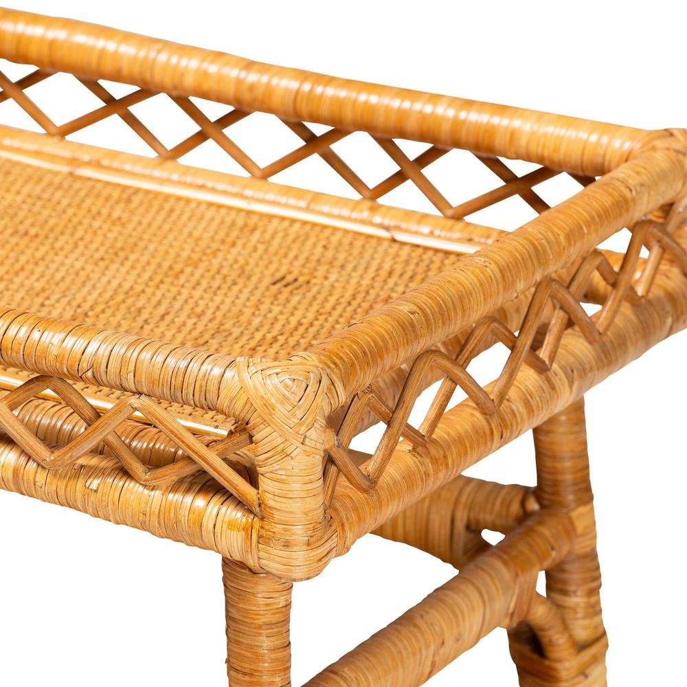 Savitri Modern Bohemian Natural Rattan 2-Tier Console Table. Picture 13
