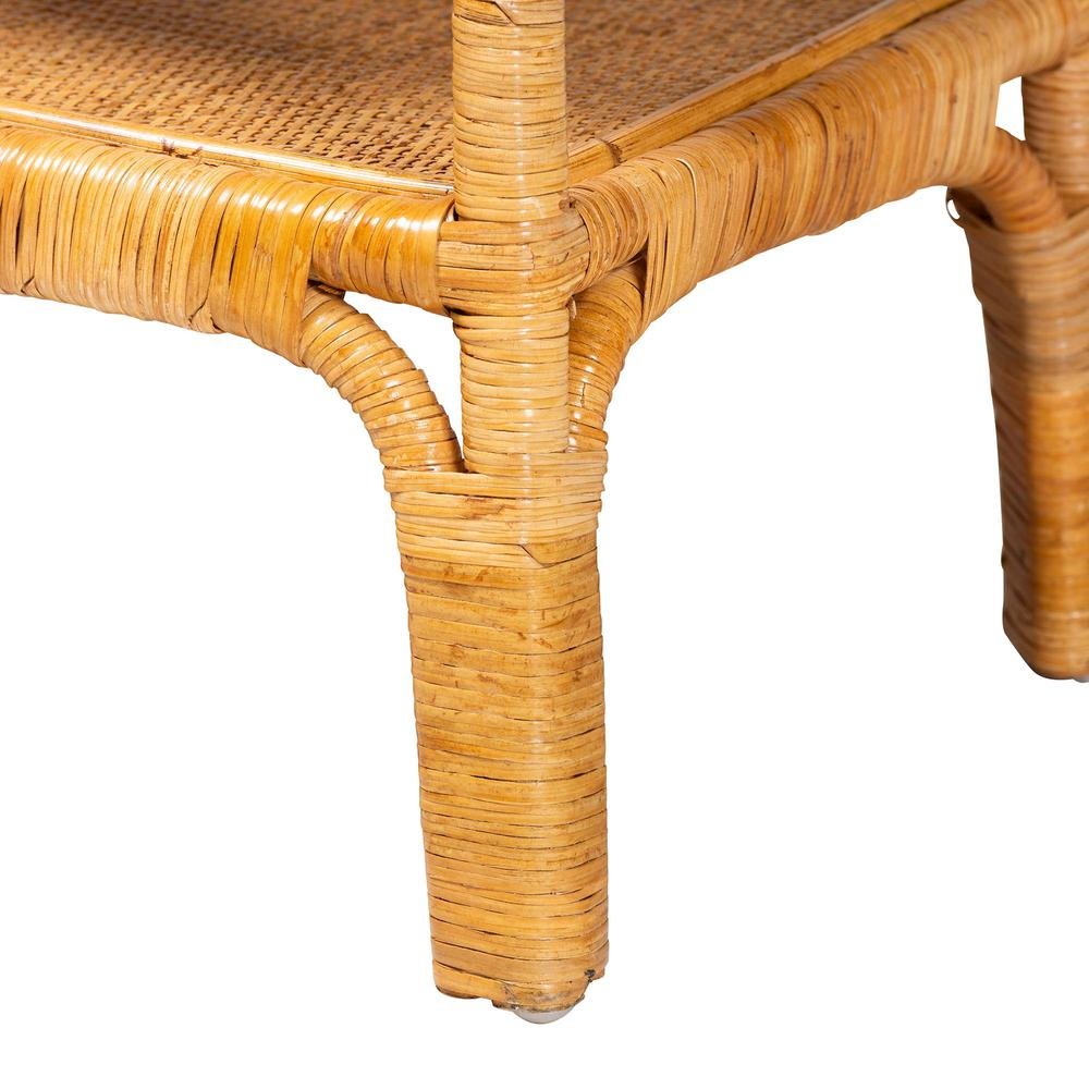 Savitri Modern Bohemian Natural Rattan 2-Tier Console Table. Picture 14