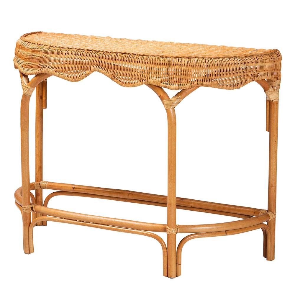 bali & pari Wakana Modern Bohemian Natural Brown Rattan Console Table. Picture 10
