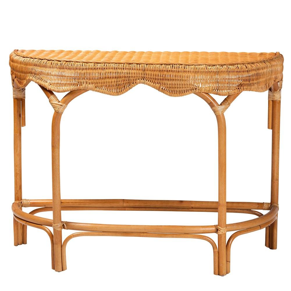 bali & pari Wakana Modern Bohemian Natural Brown Rattan Console Table. Picture 11
