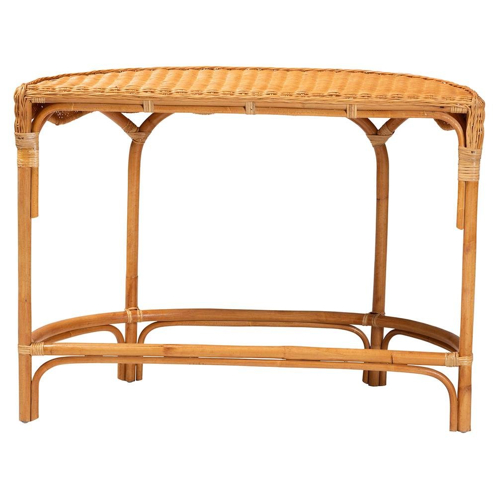 bali & pari Wakana Modern Bohemian Natural Brown Rattan Console Table. Picture 13