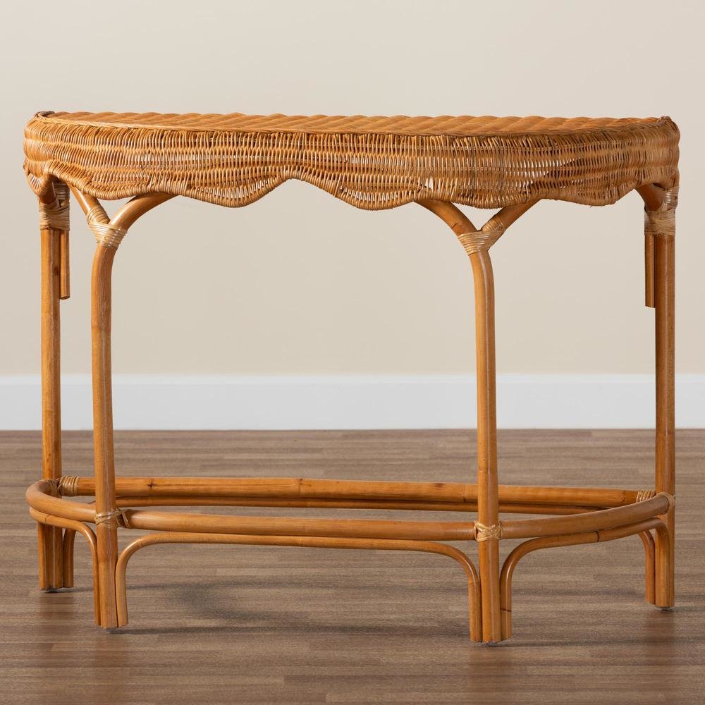 bali & pari Wakana Modern Bohemian Natural Brown Rattan Console Table. Picture 17
