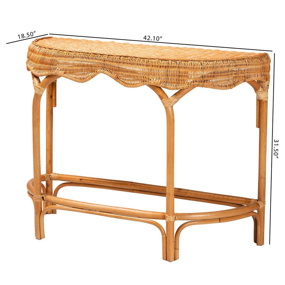 bali & pari Wakana Modern Bohemian Natural Brown Rattan Console Table. Picture 18