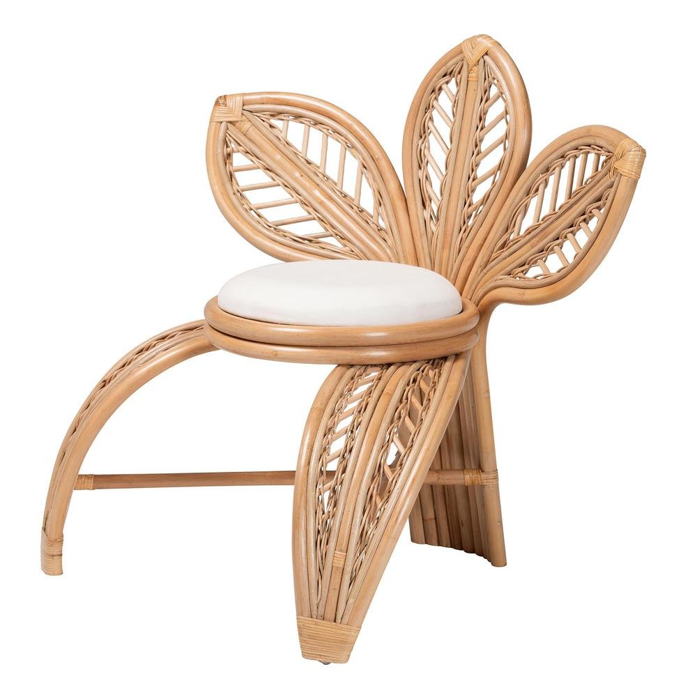 bali & pari Gresham Modern Bohemian Natural Rattan Leaf Accent Chair. Picture 11