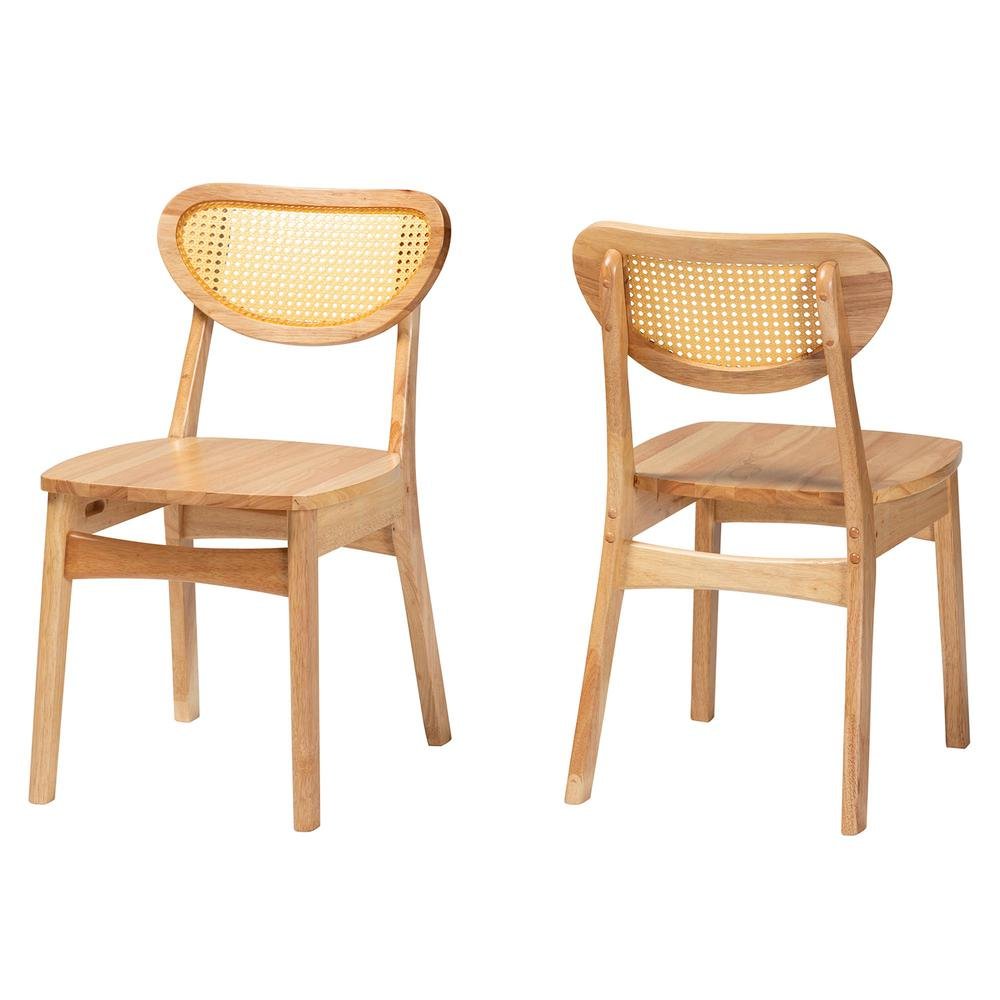 Oak Brown Finished Wood and Rattan 2-Piece Dining Chair Set. Picture 10