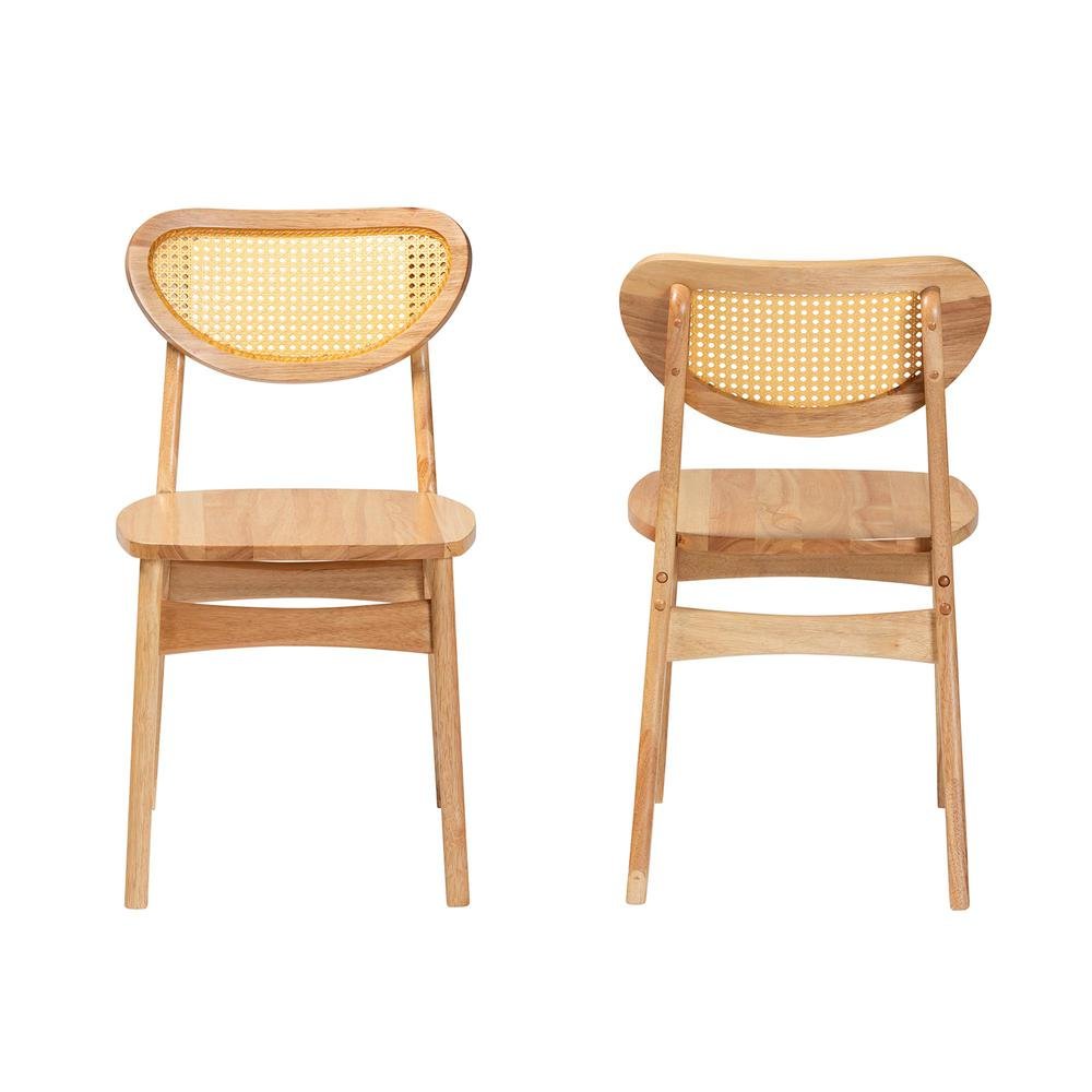 Oak Brown Finished Wood and Rattan 2-Piece Dining Chair Set. Picture 11