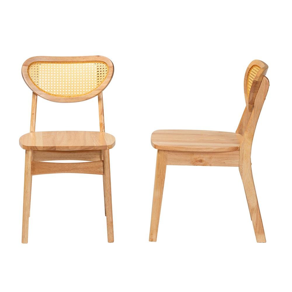 Oak Brown Finished Wood and Rattan 2-Piece Dining Chair Set. Picture 12