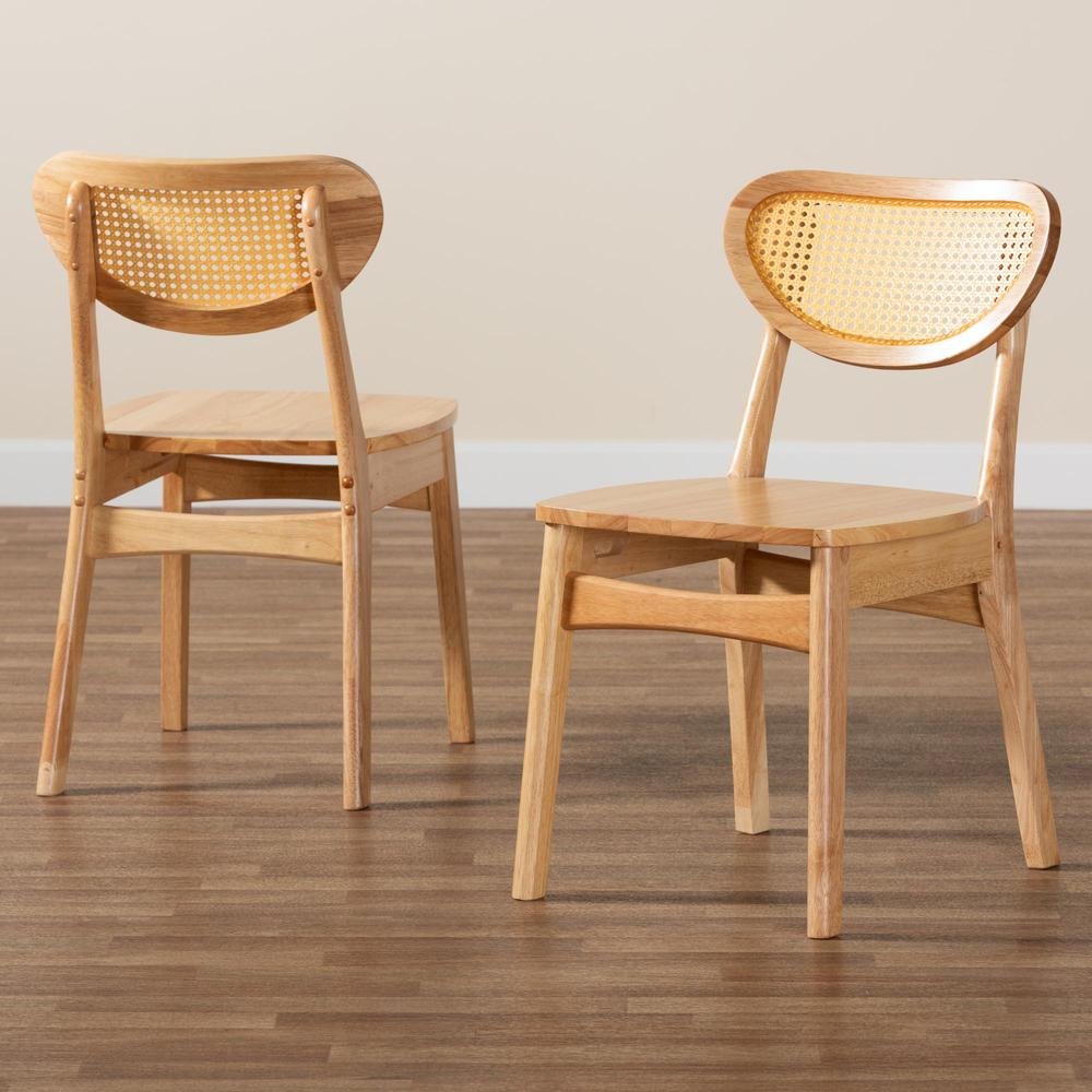 Oak Brown Finished Wood and Rattan 2-Piece Dining Chair Set. Picture 17