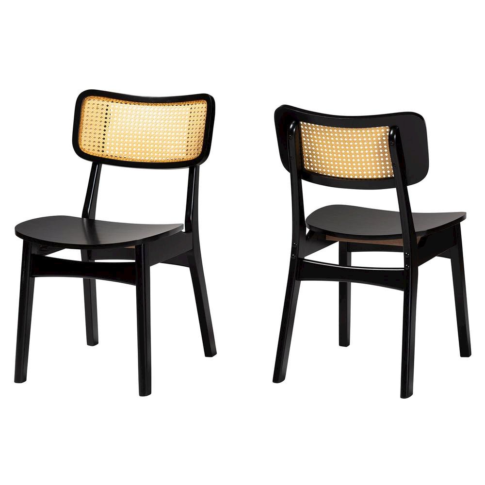 Dark Brown Finished Wood and Rattan 2-Piece Dining Chair Set. Picture 10
