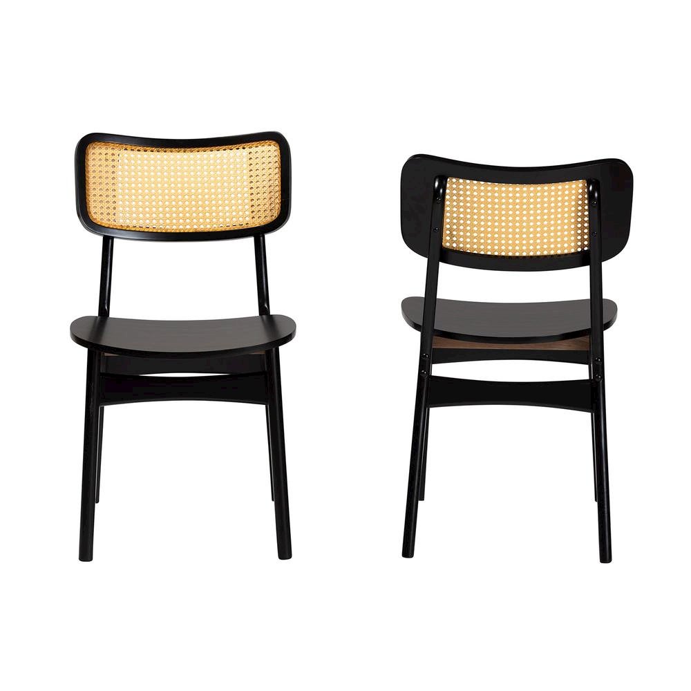 Dark Brown Finished Wood and Rattan 2-Piece Dining Chair Set. Picture 11