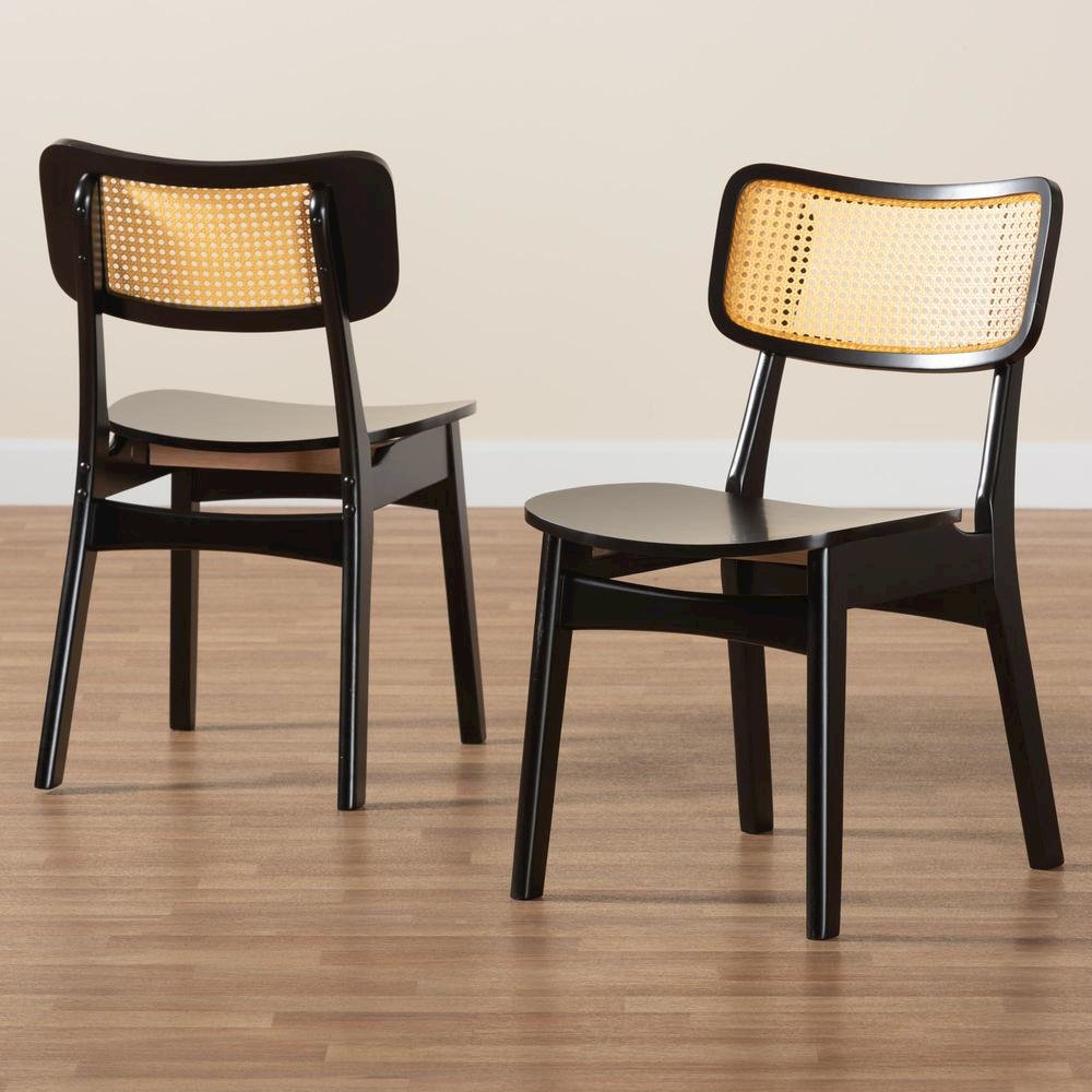 Dark Brown Finished Wood and Rattan 2-Piece Dining Chair Set. Picture 17
