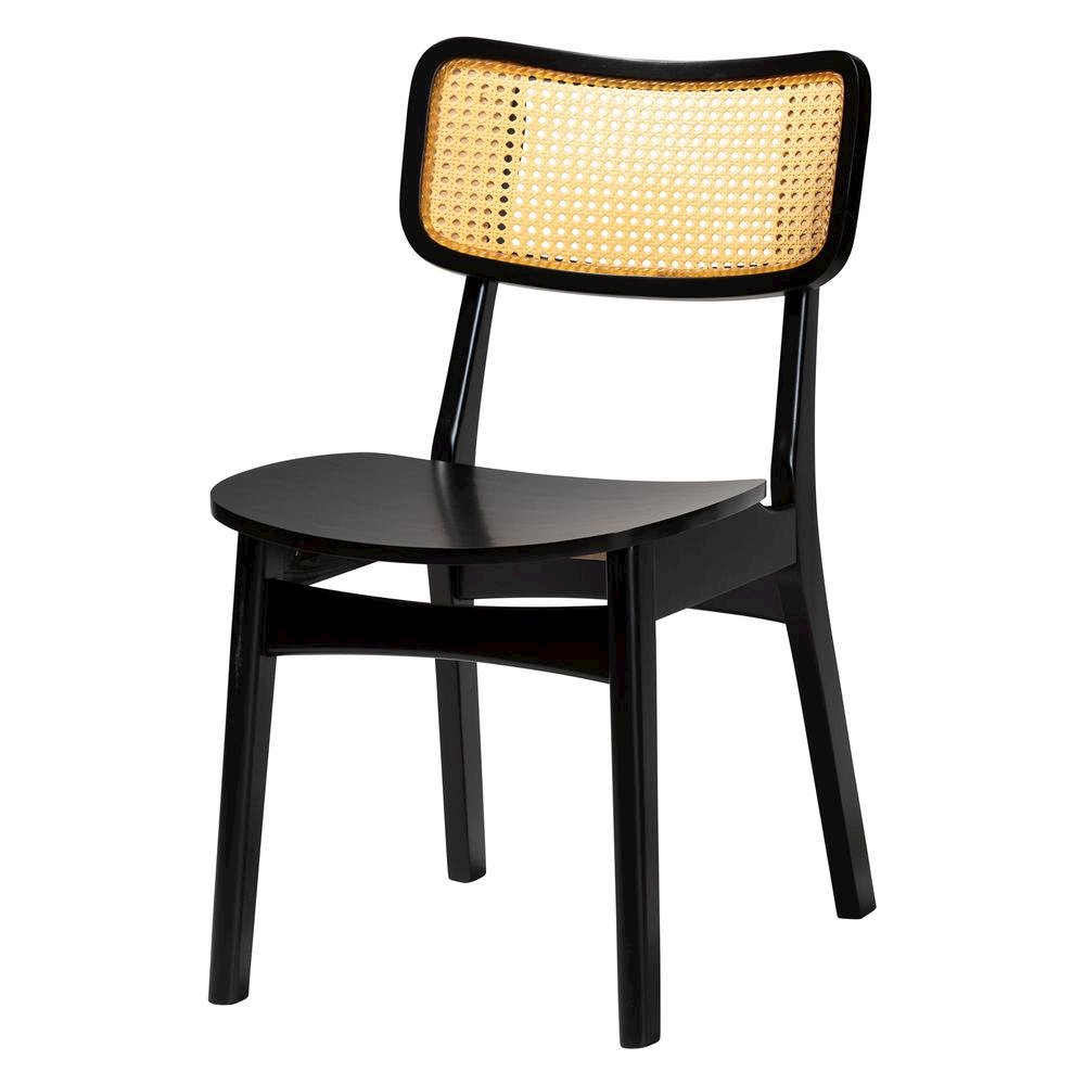 Estera Mid-Century Modern Dark Brown Finished Wood and Rattan 5-Piece Dining Set. Picture 12