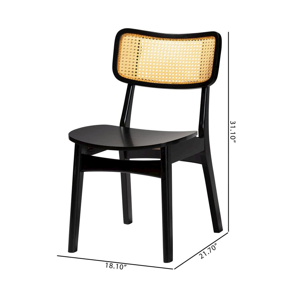 Dark Brown Finished Wood and Rattan 2-Piece Dining Chair Set. Picture 18