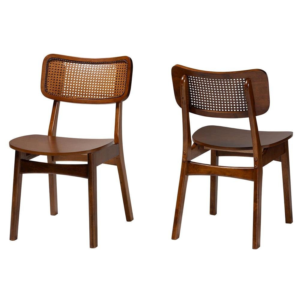 Walnut Brown Finished Wood and Rattan 2-Piece Dining Chair Set. Picture 10
