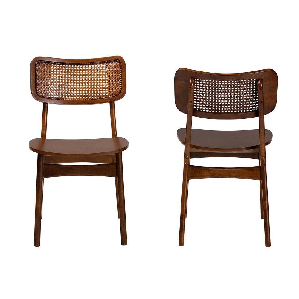 Walnut Brown Finished Wood and Rattan 2-Piece Dining Chair Set. Picture 11