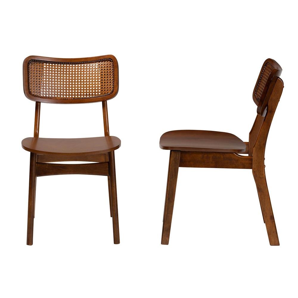 Walnut Brown Finished Wood and Rattan 2-Piece Dining Chair Set. Picture 12