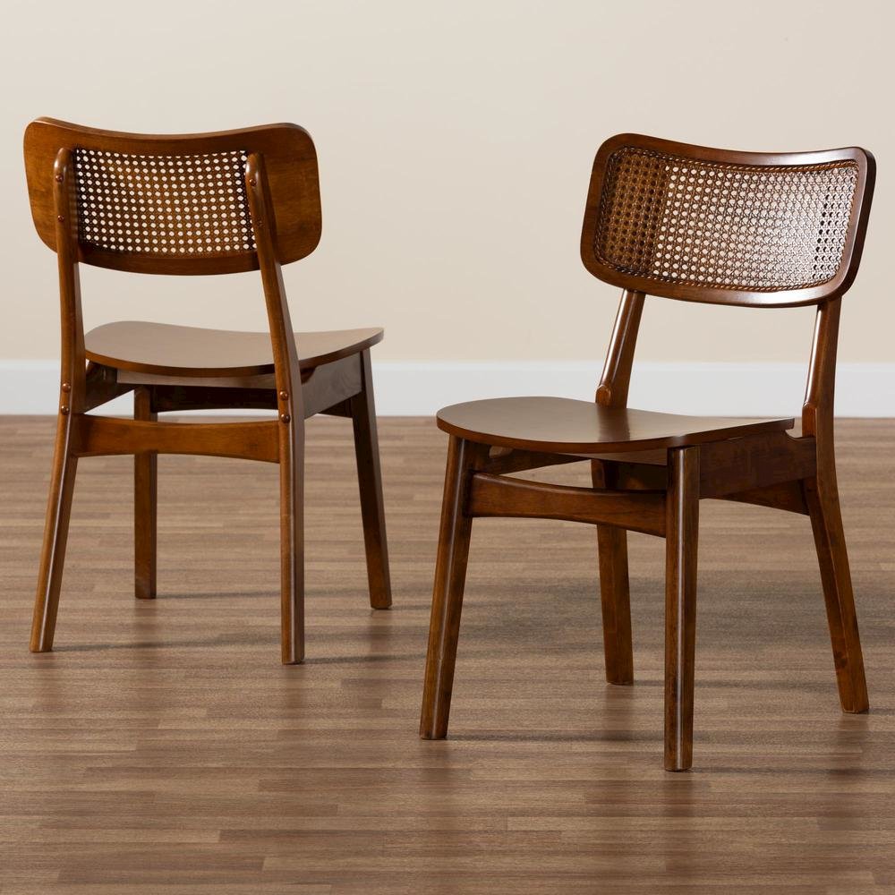 Walnut Brown Finished Wood and Rattan 2-Piece Dining Chair Set. Picture 17